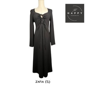 NWOT Zara Black, Double Keyhole, Long Sleeve, Midi Dress (S)